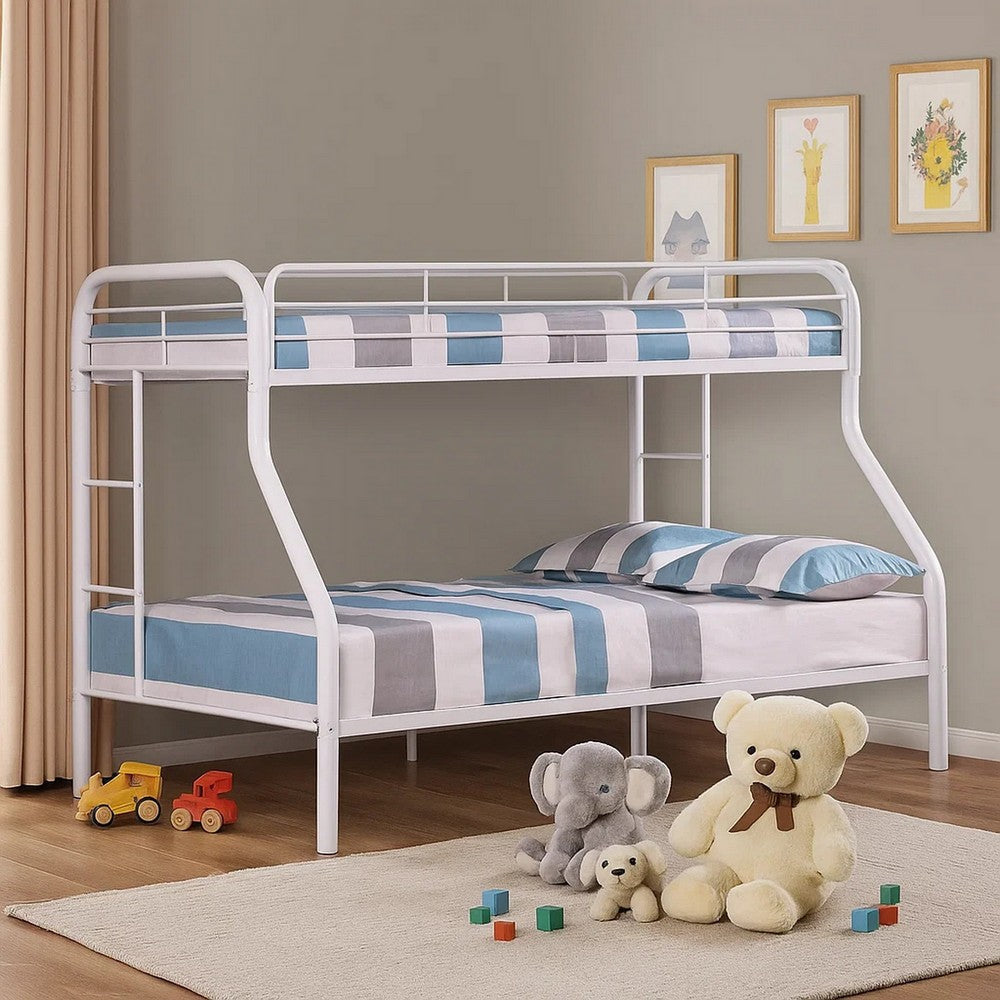 Fegy Twin over Full Bunk Bed with Ladder and Rails | Silver Metal Frame BM342405