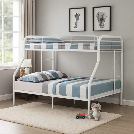 Fegy Twin over Full Bunk Bed with Ladder and Rails | Silver Metal Frame