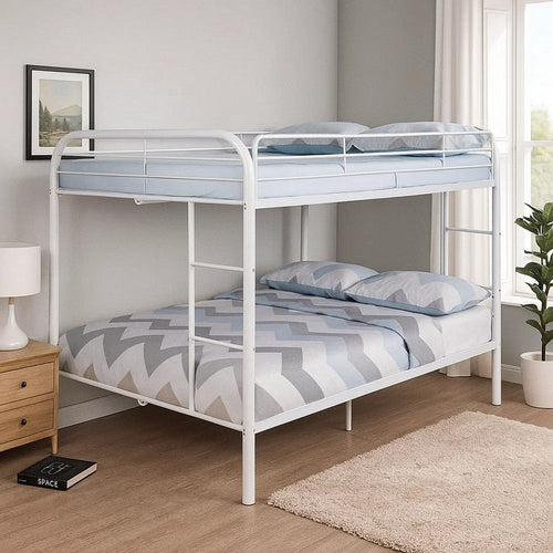 Fegy Full over Full Bunk Bed with Ladder and Rails | White Metal Frame