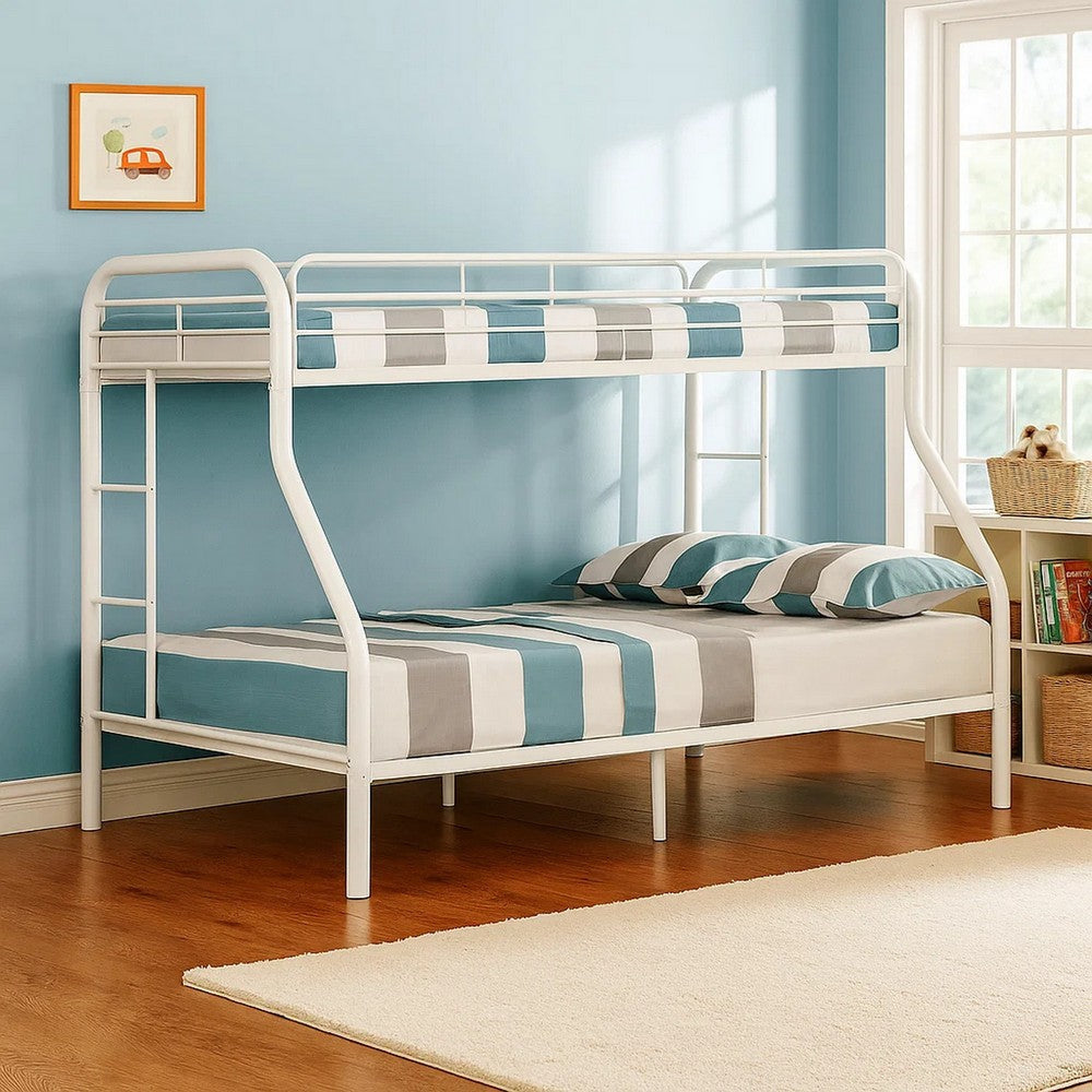 Fegy Twin over Full Bunk Bed with Ladder and Rails | White Metal Frame BM342407