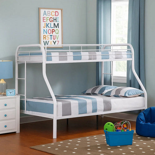 Fegy Twin over Full Bunk Bed with Ladder and Rails | White Metal Frame