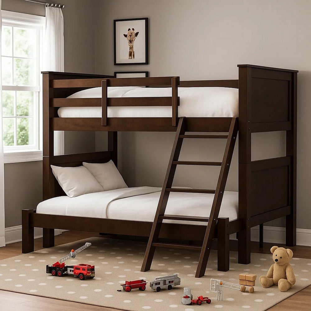 Zedy Twin over Full Bunk Bed with Ladder and Guardrails | Walnut Brown