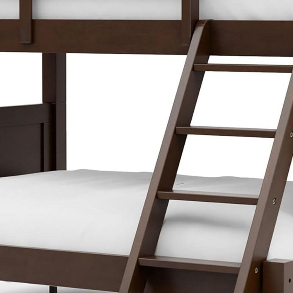Zedy Twin over Twin Bunk Bed | Ladder and Guardrails | Walnut Brown Wood BM342409