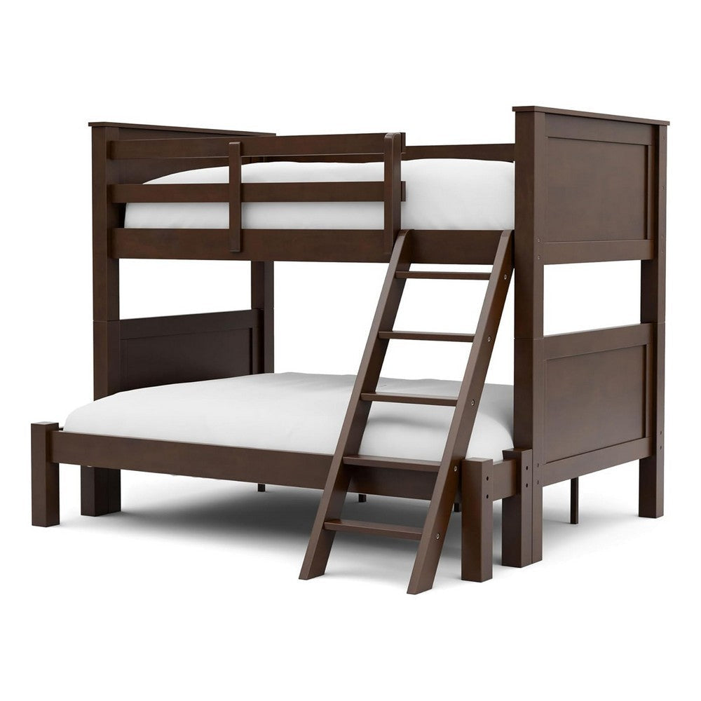 Zedy Twin over Twin Bunk Bed | Ladder and Guardrails | Walnut Brown Wood BM342409