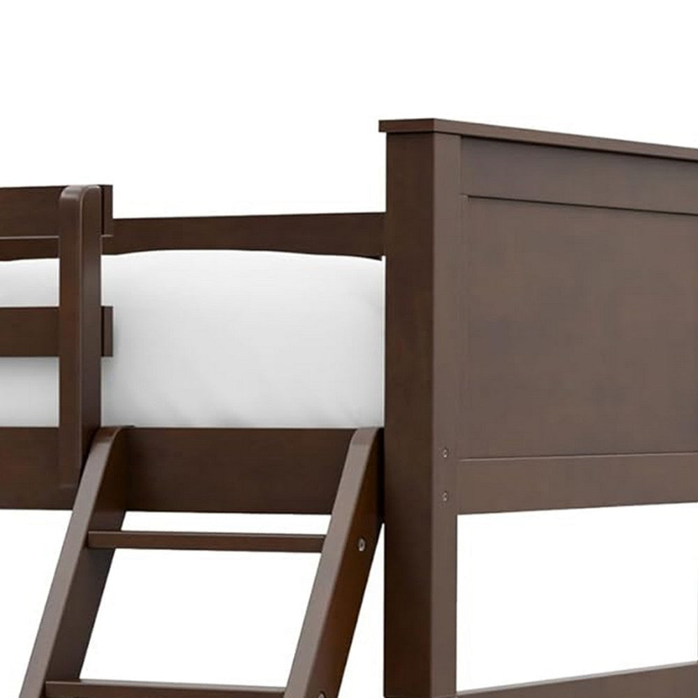 Zedy Twin over Twin Bunk Bed | Ladder and Guardrails | Walnut Brown Wood BM342409