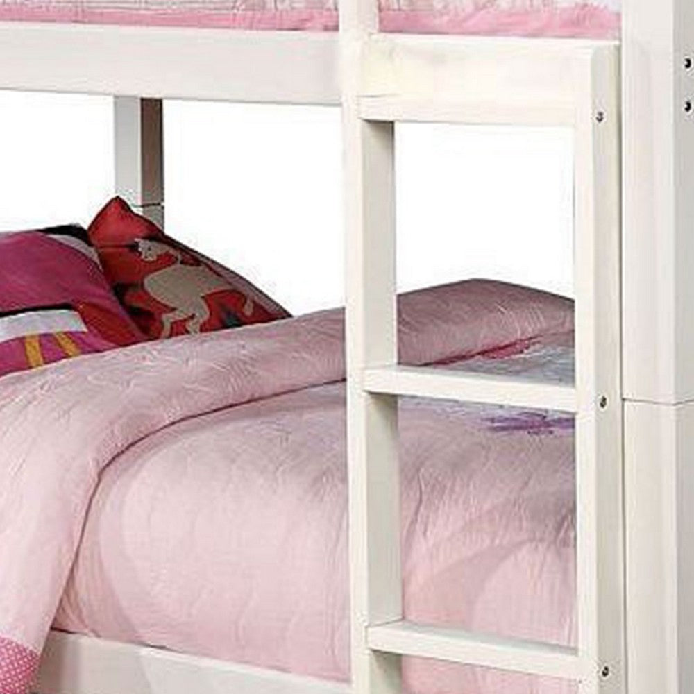 Nedy Full over Full Bunk Bed with Attached Ladder | White Solid Wood BM342410