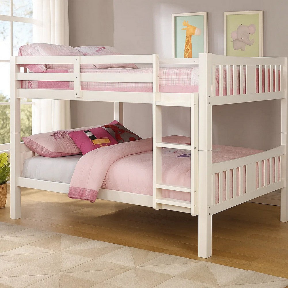Nedy Full over Full Bunk Bed with Attached Ladder | White Solid Wood BM342410