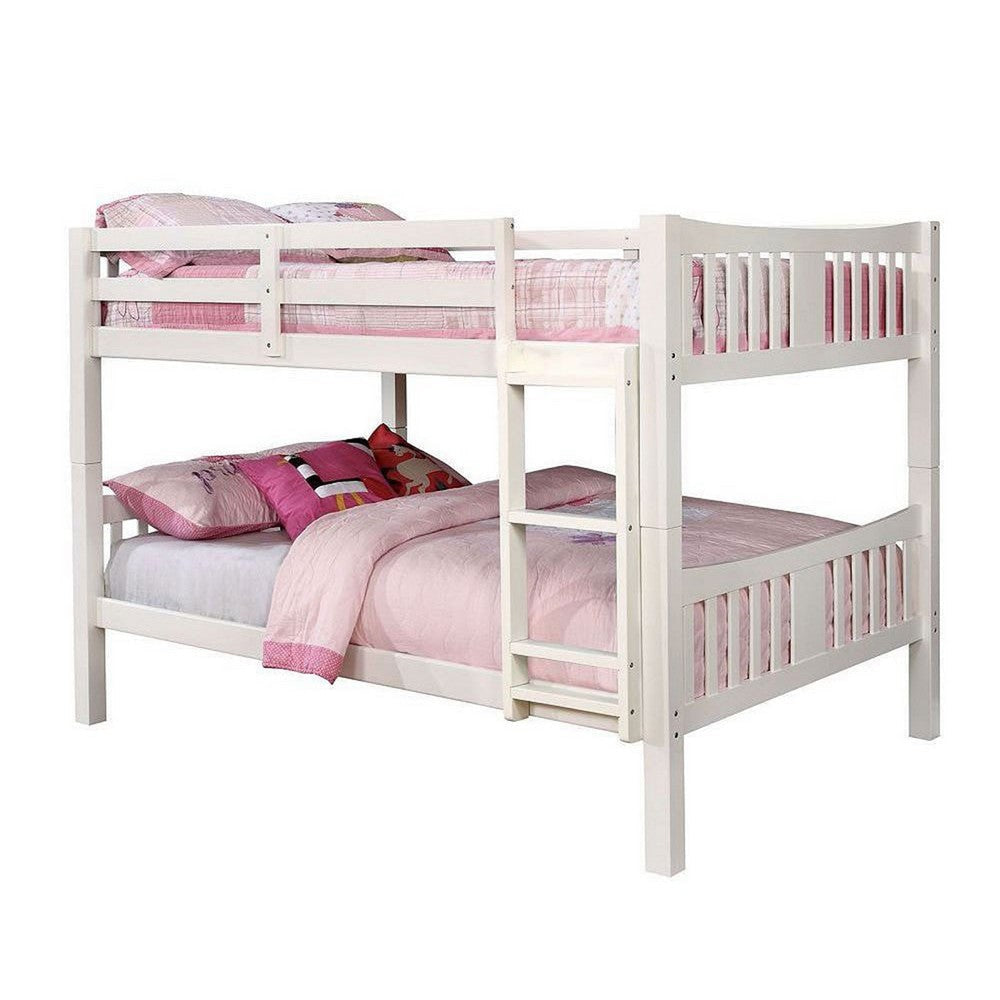Nedy Full over Full Bunk Bed with Attached Ladder | White Solid Wood BM342410
