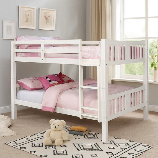 Nedy Full over Full Bunk Bed with Attached Ladder | White Solid Wood