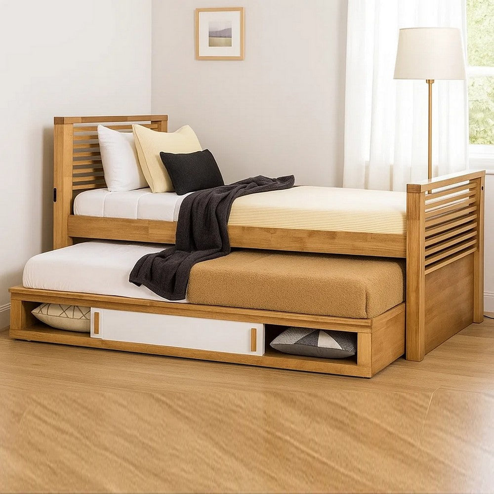 Dilu Full Size Captain Bed with Storage Trundle | Light Oak Brown BM342413