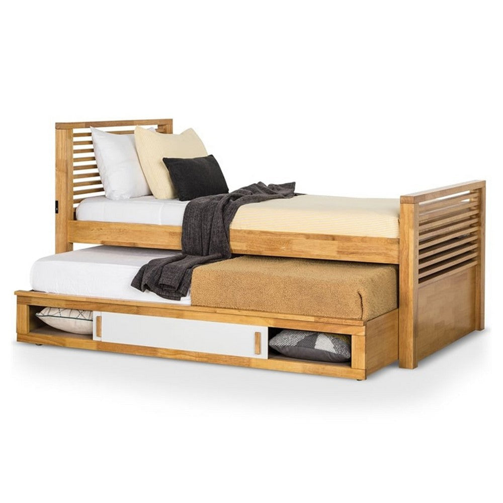Dilu Twin Size Captain Bed with Storage Trundle | Light Oak Brown BM342414