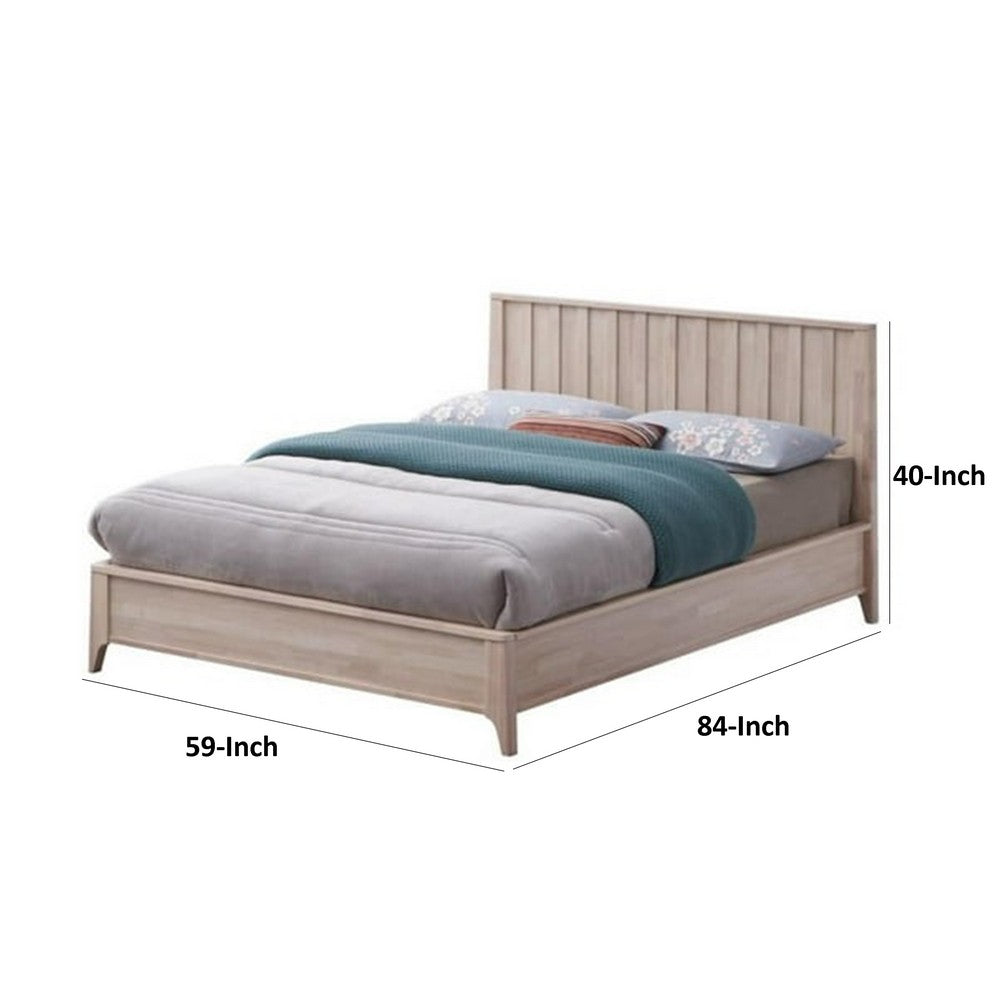 Vasu Full Size Bed | Reeded Headboard | Whitewash Solid Rubberwood