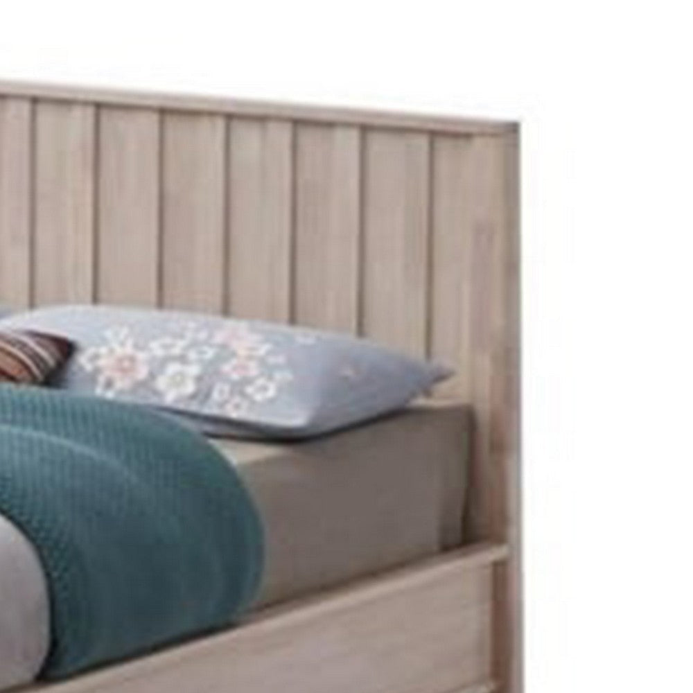 Vasu Twin Size Bed | Reeded Headboard | Whitewash Solid Rubberwood BM342416