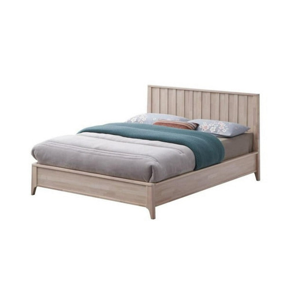 Vasu Twin Size Bed | Reeded Headboard | Whitewash Solid Rubberwood BM342416