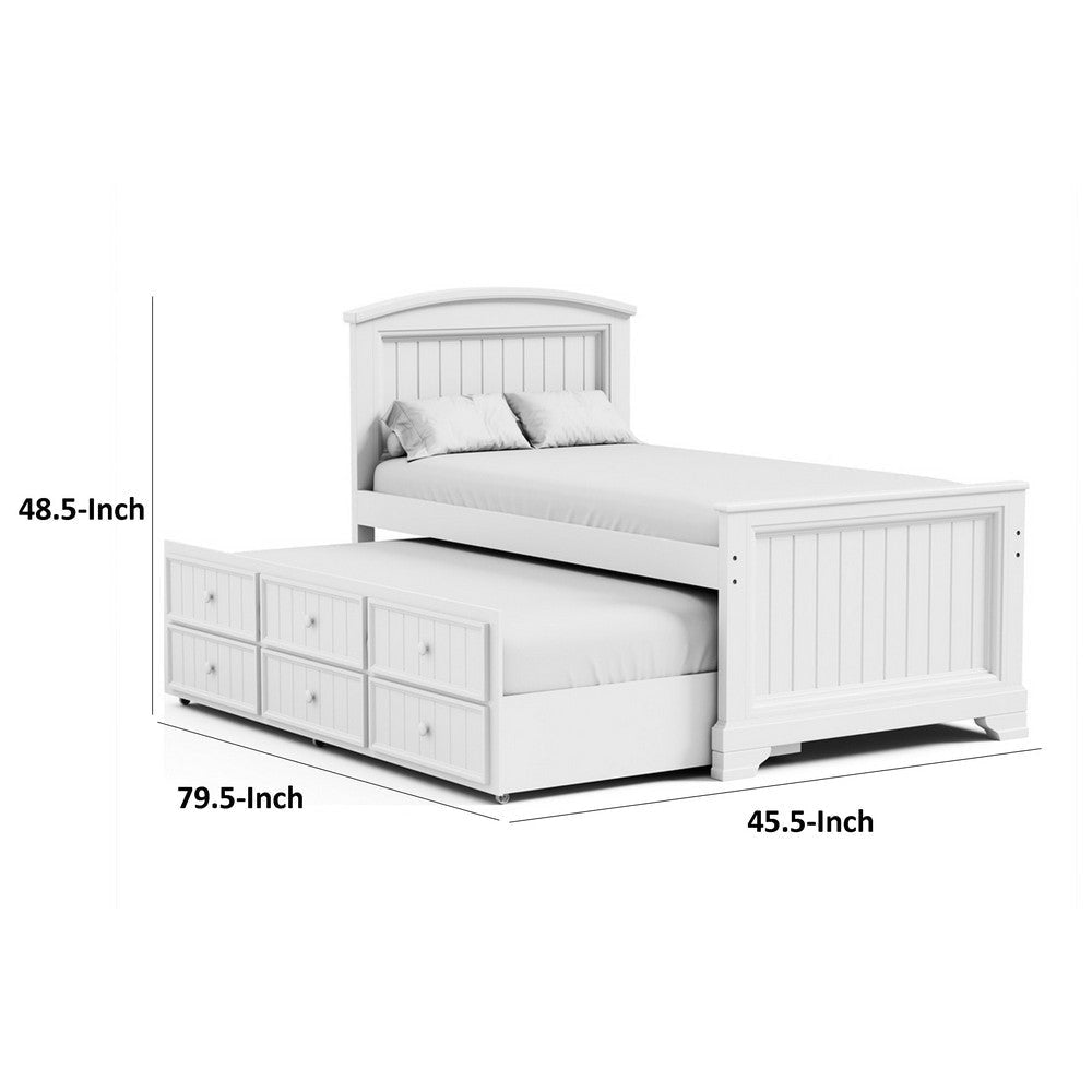 Toli Twin Captain Bed w Trundle | Drawers | White Curved Panel Headboard BM342417
