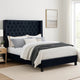 Hiu King Size Bed | Wingback Headboard in Black Velvet Like Upholstery BM342418