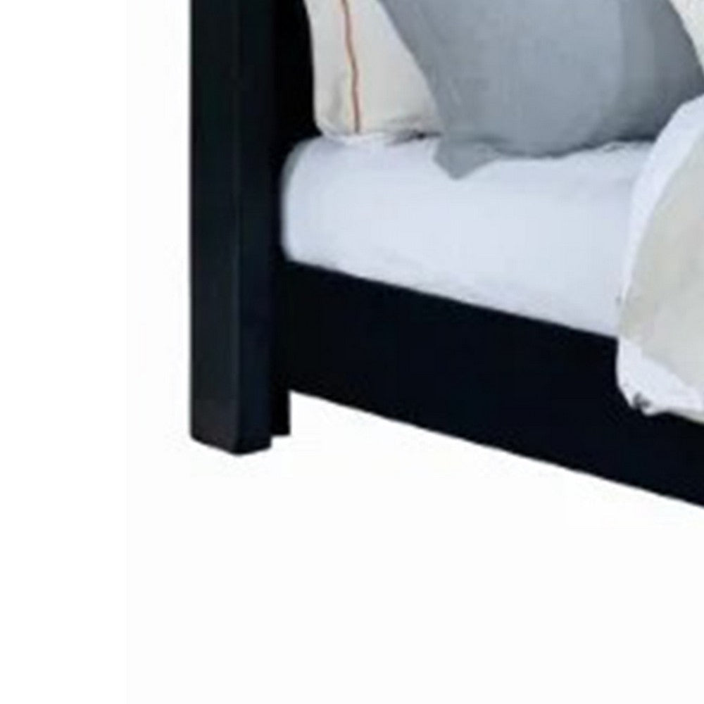 Hiu Queen Size Bed | Wingback Headboard in Black Velvet Like Upholstery BM342419
