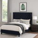 Hiu Queen Size Bed | Wingback Headboard in Black Velvet Like Upholstery BM342419