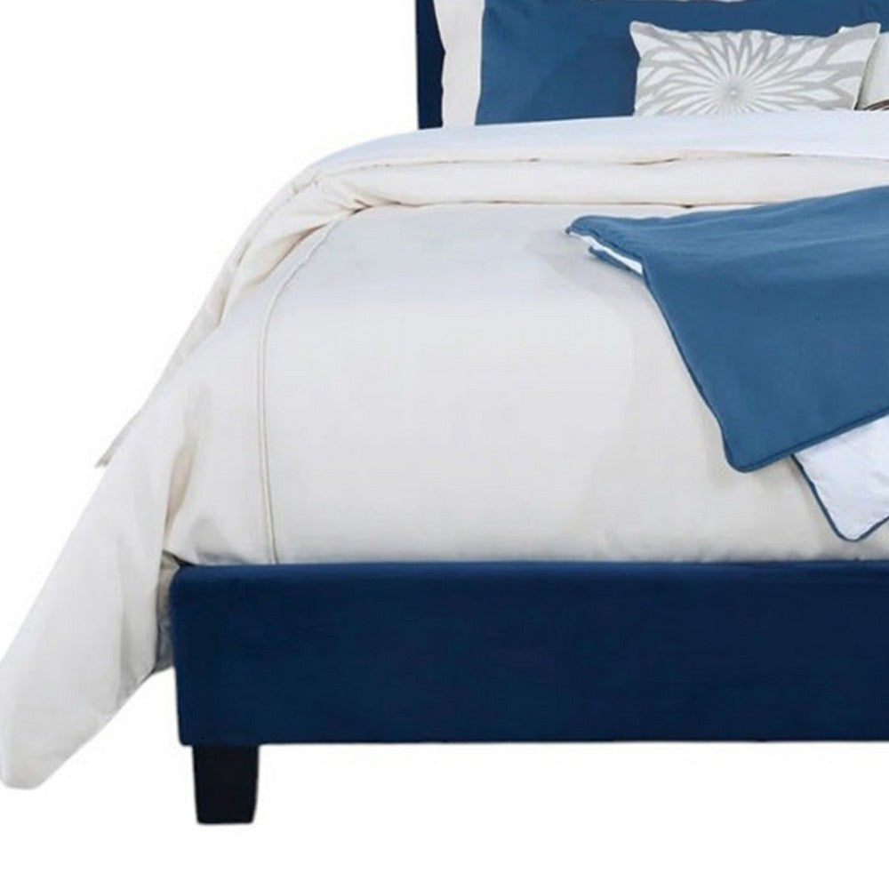 Hiu Queen Size Bed | Wingback Headboard | Navy Blue Velvet Like Upholstery BM342421