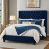 Hiu Queen Size Bed | Wingback Headboard | Navy Blue Velvet Like Upholstery