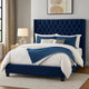 Hiu Queen Size Bed | Wingback Headboard | Navy Blue Velvet Like Upholstery