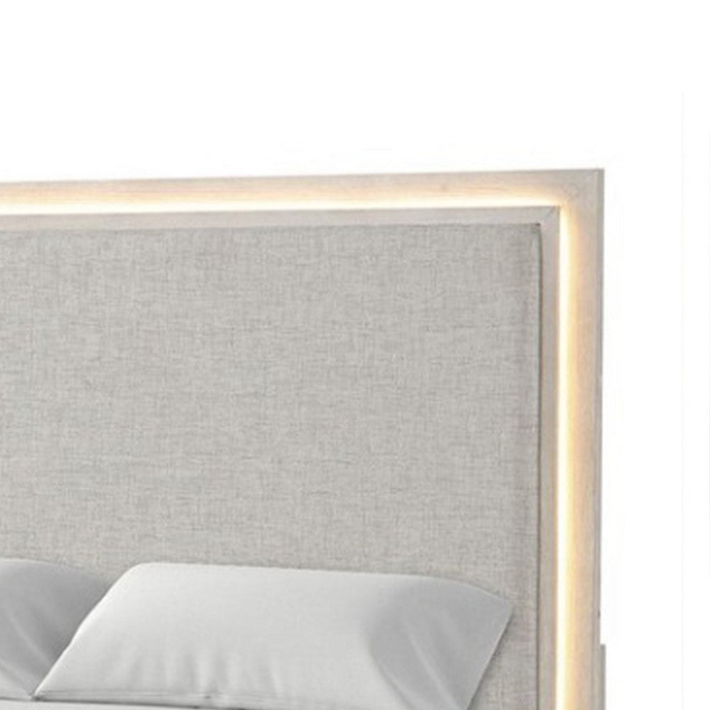 Loji Queen Size Bed with LED Headboard | Weathered Gray Solid Rubberwood BM342422