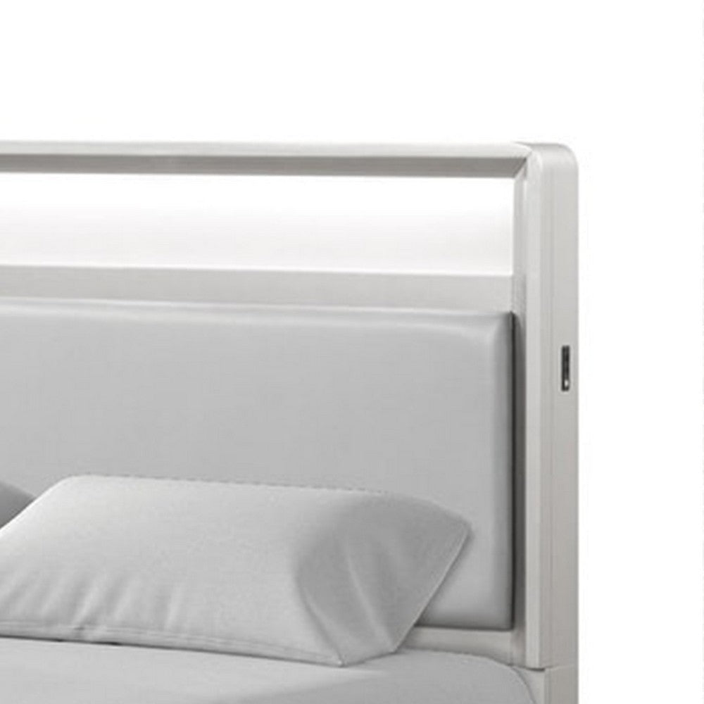 Broy Full Size Bed with LED Bookcase Headboard | Champagne Silver Veneer BM342425
