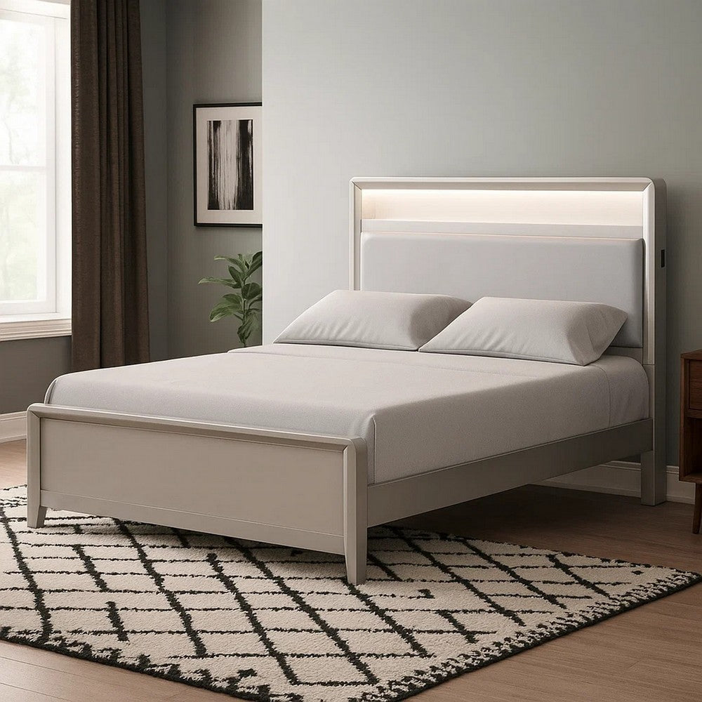 Broy Full Size Bed with LED Bookcase Headboard | Champagne Silver Veneer BM342425