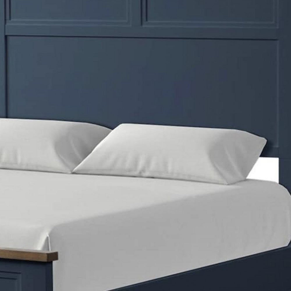 Tela Full Size Bed with Recessed Panel Headboard | Dark Brown Trim | Blue
