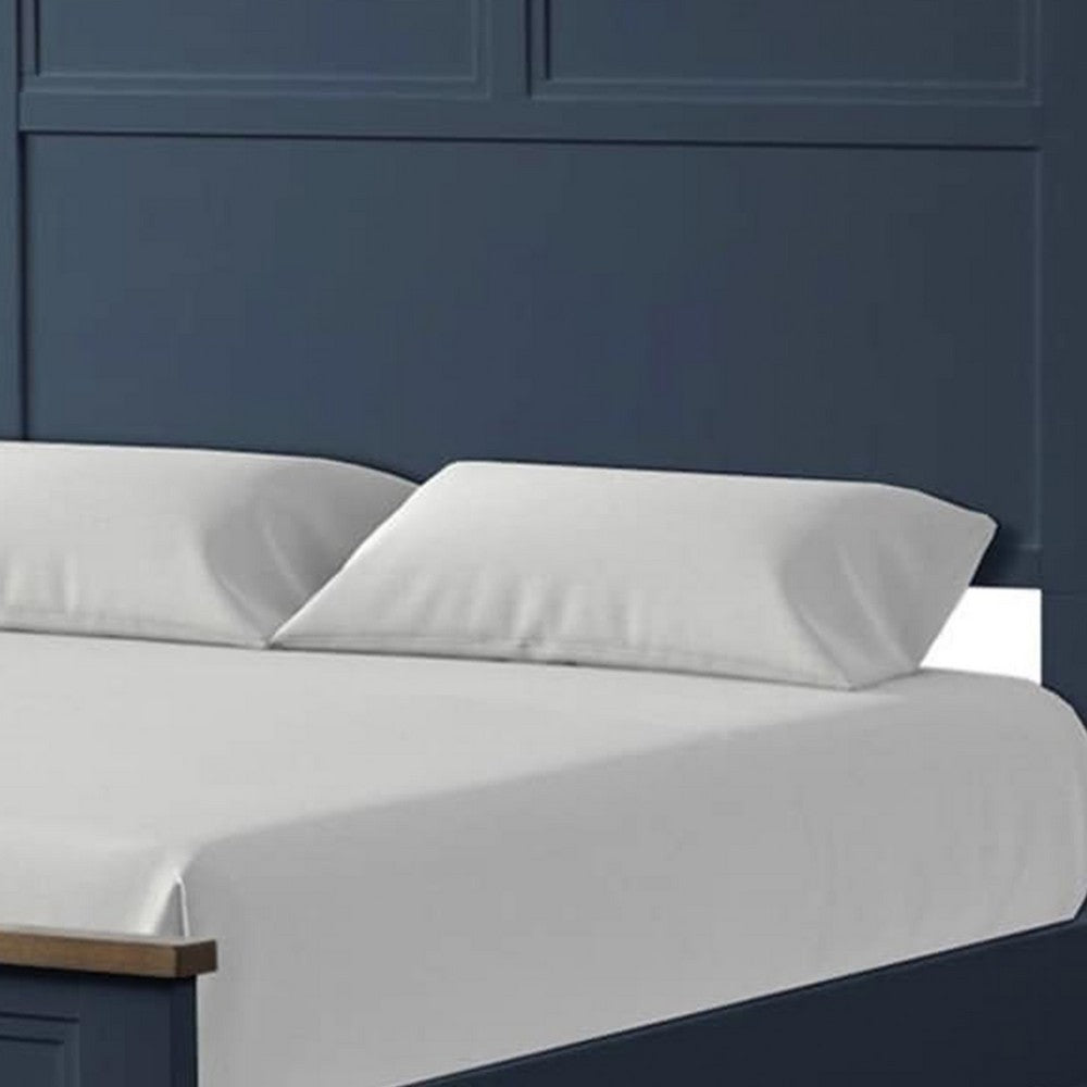 Tela Twin Size Bed with Recessed Panel Headboard | Dark Brown Trim | Blue