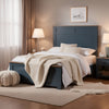 Tela Twin Size Bed with Recessed Panel Headboard | Dark Brown Trim | Blue