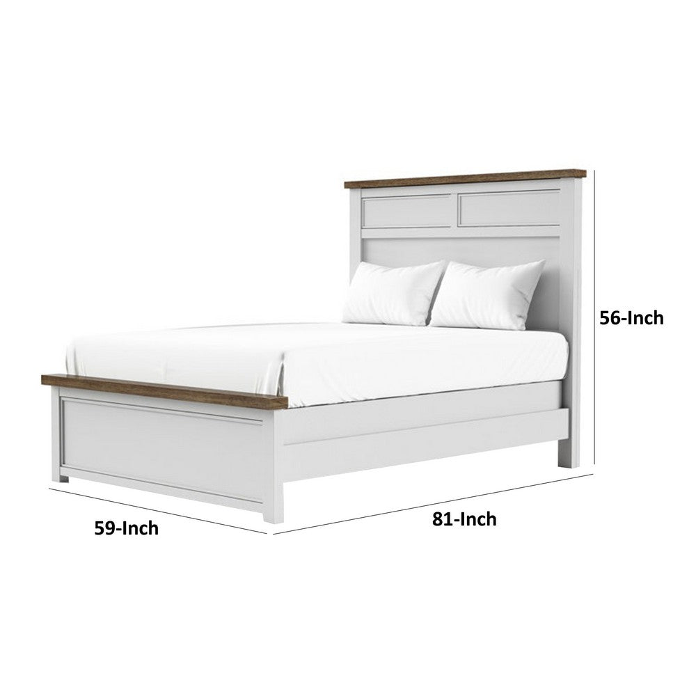 Tela Full Size Bed with Recessed Panel Headboard | Dark Brown Trim | White
