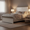 Tela Full Size Bed with Recessed Panel Headboard | Dark Brown Trim | White