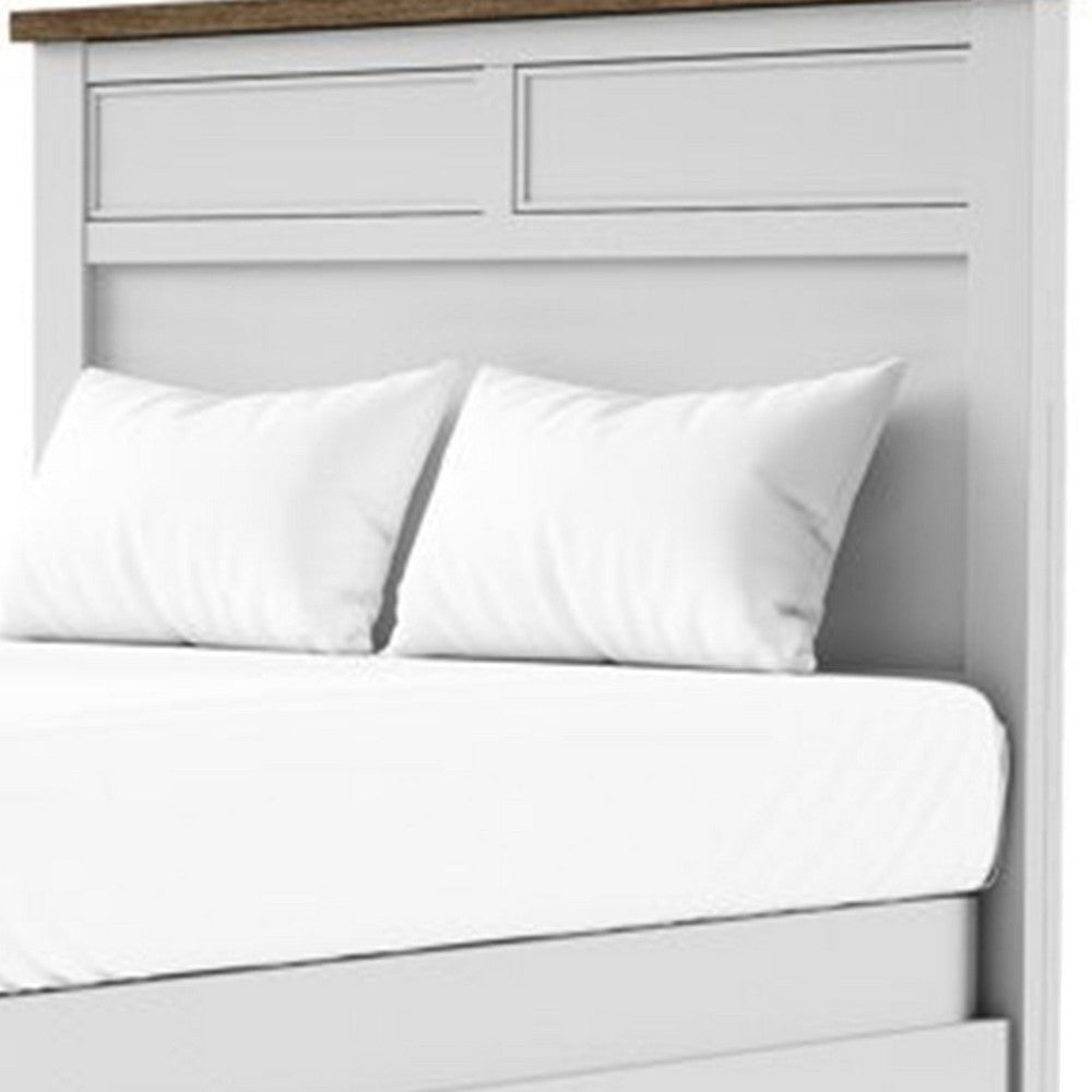 Tela Twin Size Bed with Recessed Panel Headboard | Dark Brown Trim | White BM342431