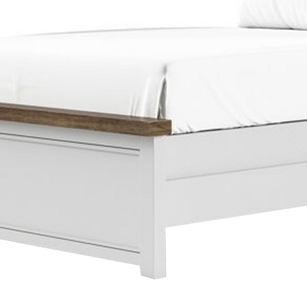 Tela Twin Size Bed with Recessed Panel Headboard | Dark Brown Trim | White BM342431