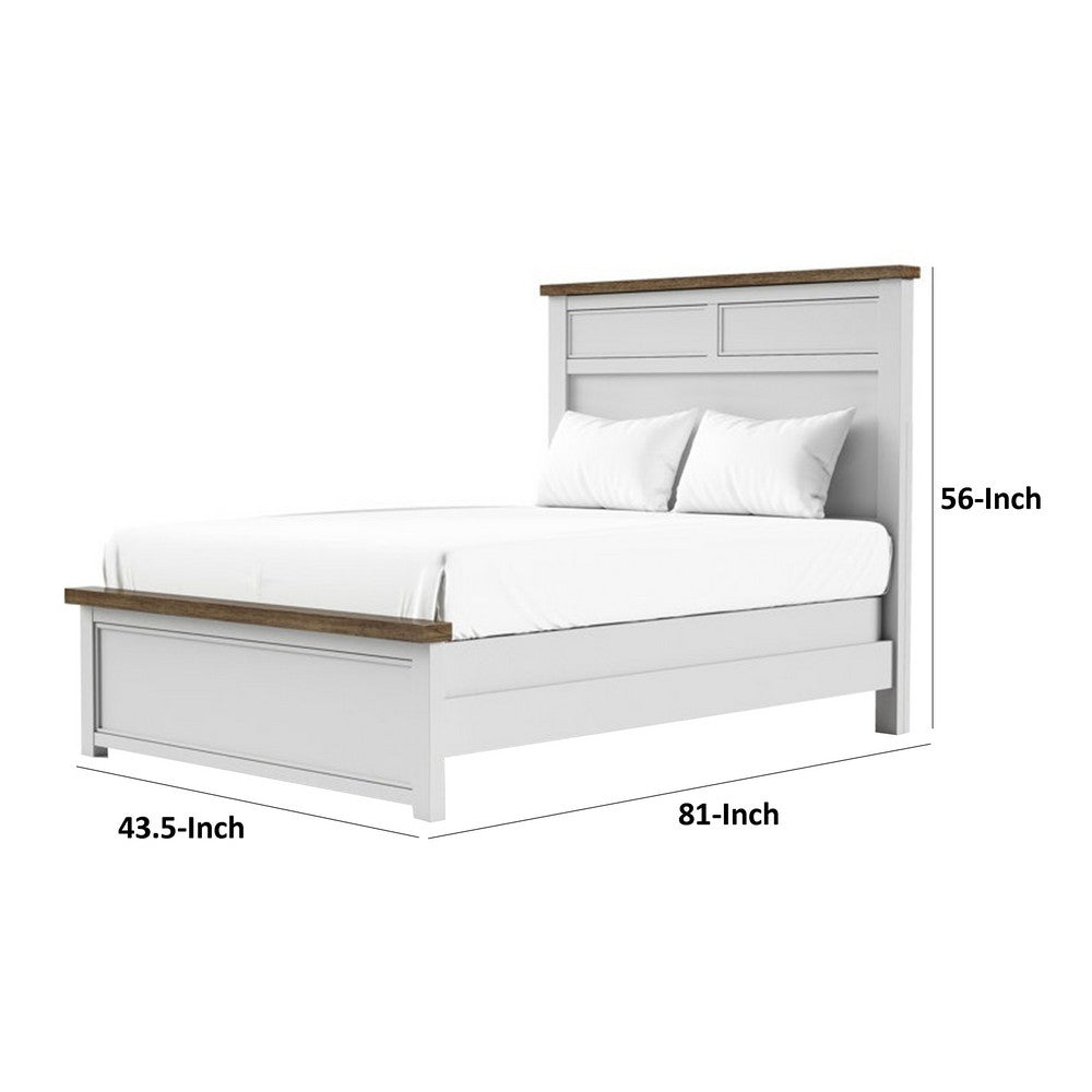 Tela Twin Size Bed with Recessed Panel Headboard | Dark Brown Trim | White