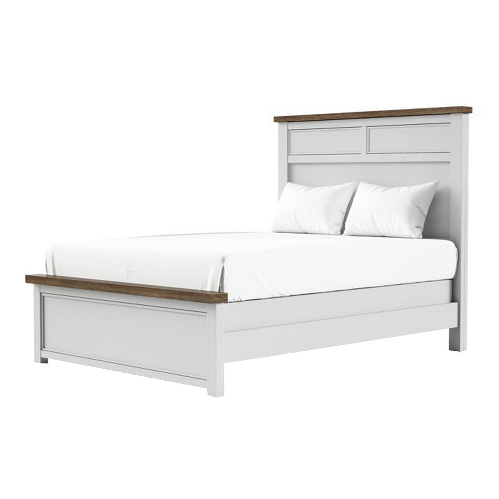 Tela Twin Size Bed with Recessed Panel Headboard | Dark Brown Trim | White