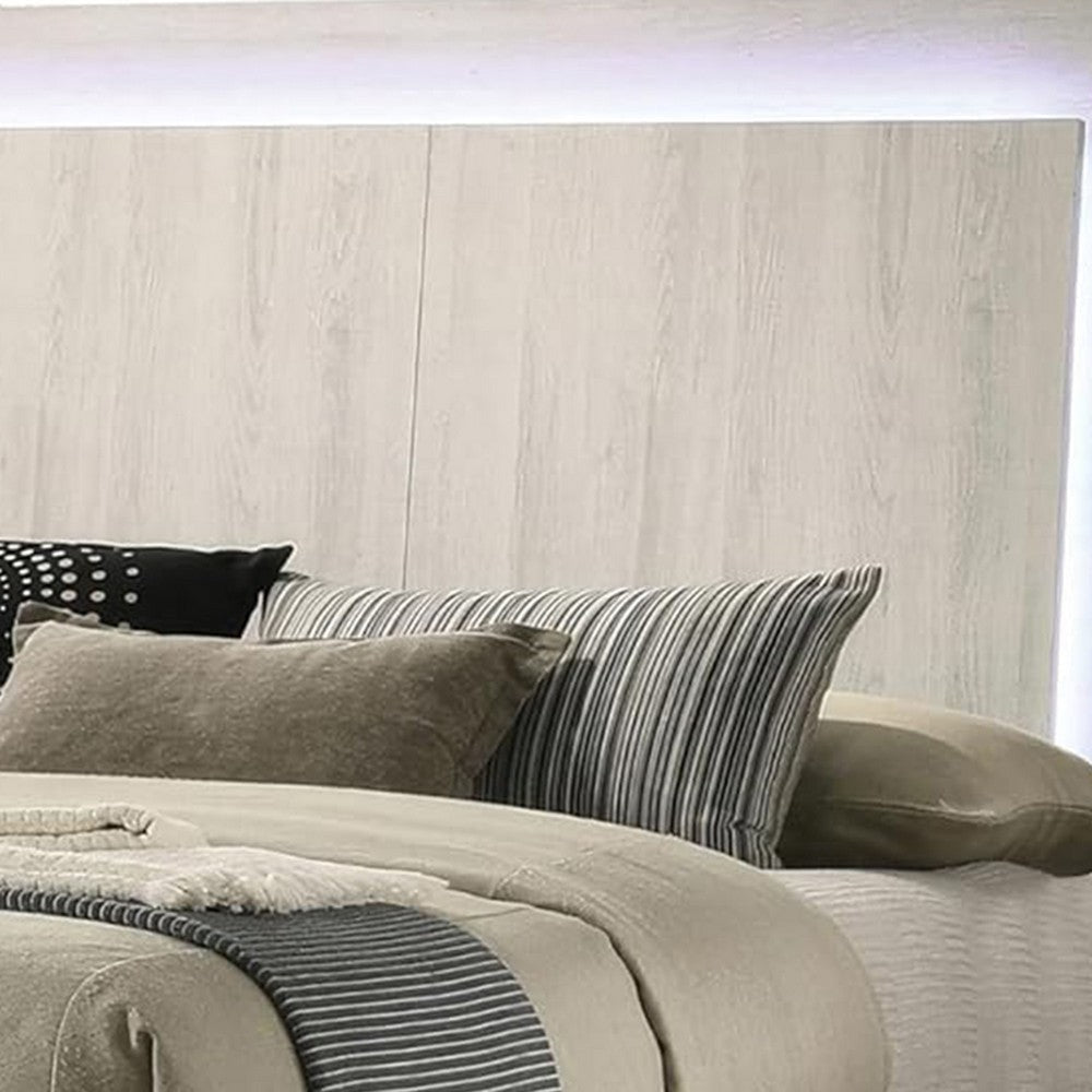 Hyao King Size Bed with LED Headboard | White Wash Paper Veneer BM342432