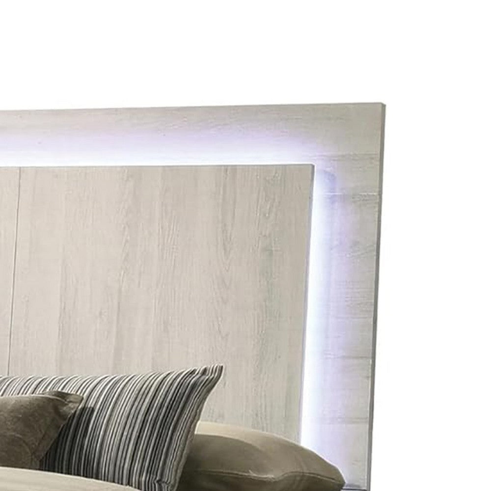 Hyao King Size Bed with LED Headboard | White Wash Paper Veneer BM342432