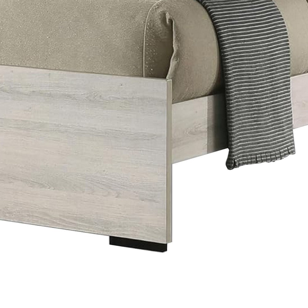 Hyao Queen Size Bed with LED on Headboard | Antique White Wash Finsih BM342434