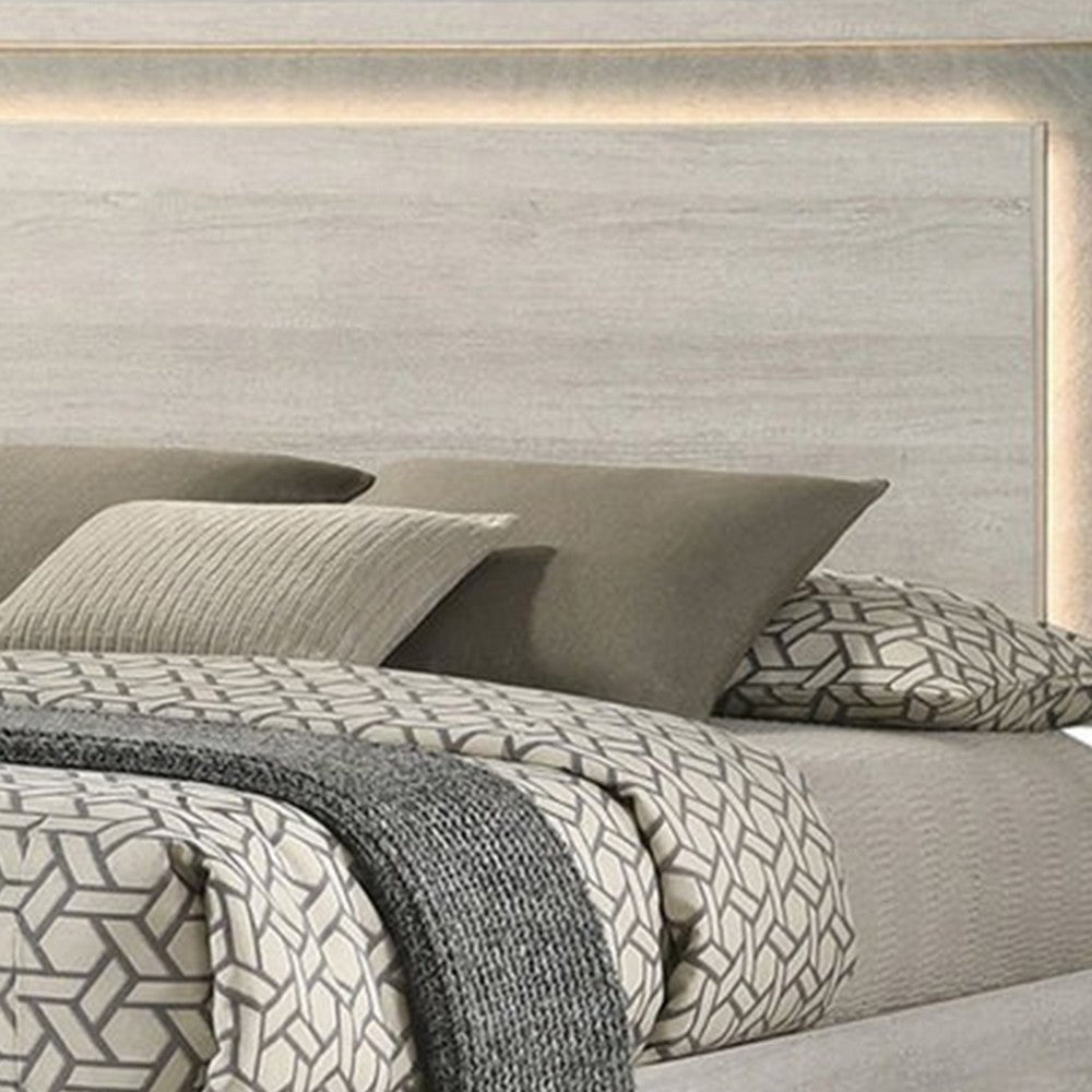 Nomi King Size Bed with LED on Headboard | Antique White Wash Finsih BM342435