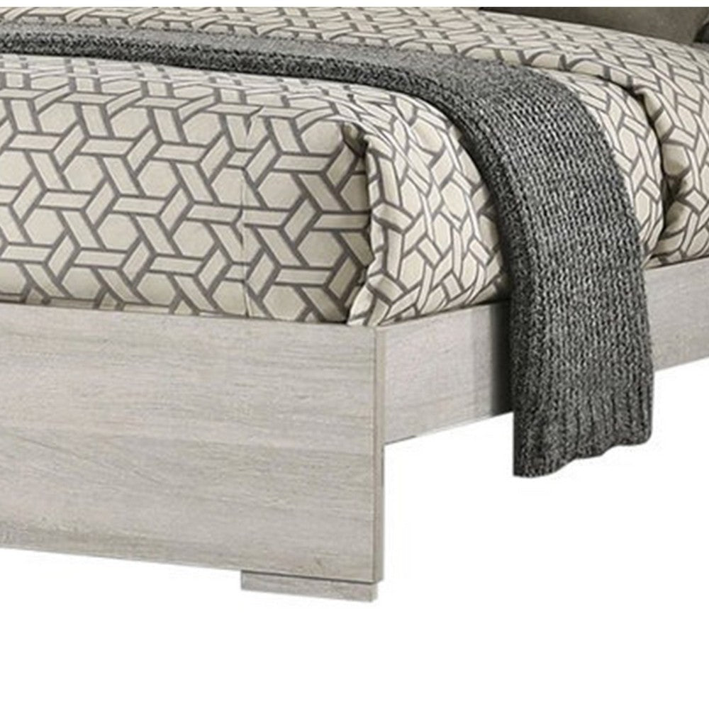 Nomi Queen Size Bed with LED on Headboard | Antique White Wash Finsih BM342436