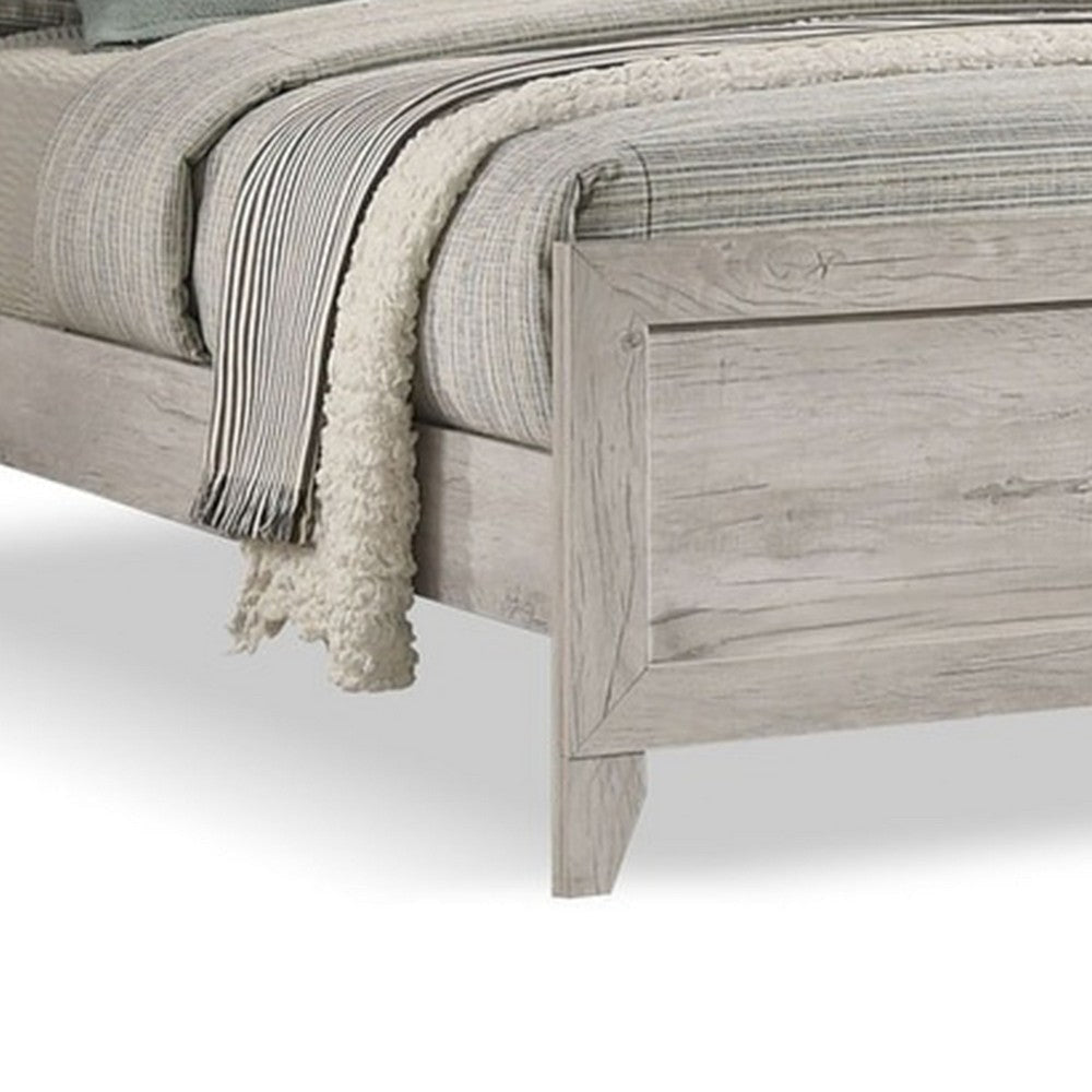 Miot King Size Bed with Headboard Shelves | Weathered White Wash Tone BM342437