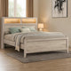 Miot King Size Bed with Headboard Shelves | Weathered White Wash Tone BM342437