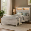 Miot Queen Size Bed with Headboard Shelves | Weathered White Wash Tone BM342438