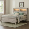 Miot Queen Size Bed with Headboard Shelves | Weathered White Wash Tone