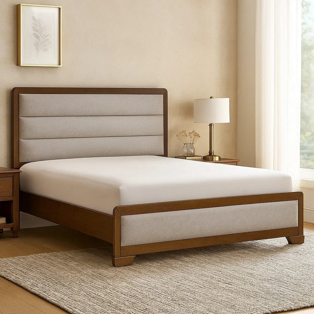 Cair Queen Bed | Channel Tufted Light Gray Fabric Upholstered | Brown BM342439