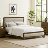 Cair Queen Bed | Channel Tufted Light Gray Fabric Upholstered | Brown