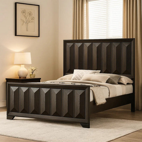 Fema King Bed | Vertical Facet Headboard & Footboard | Espresso Brown