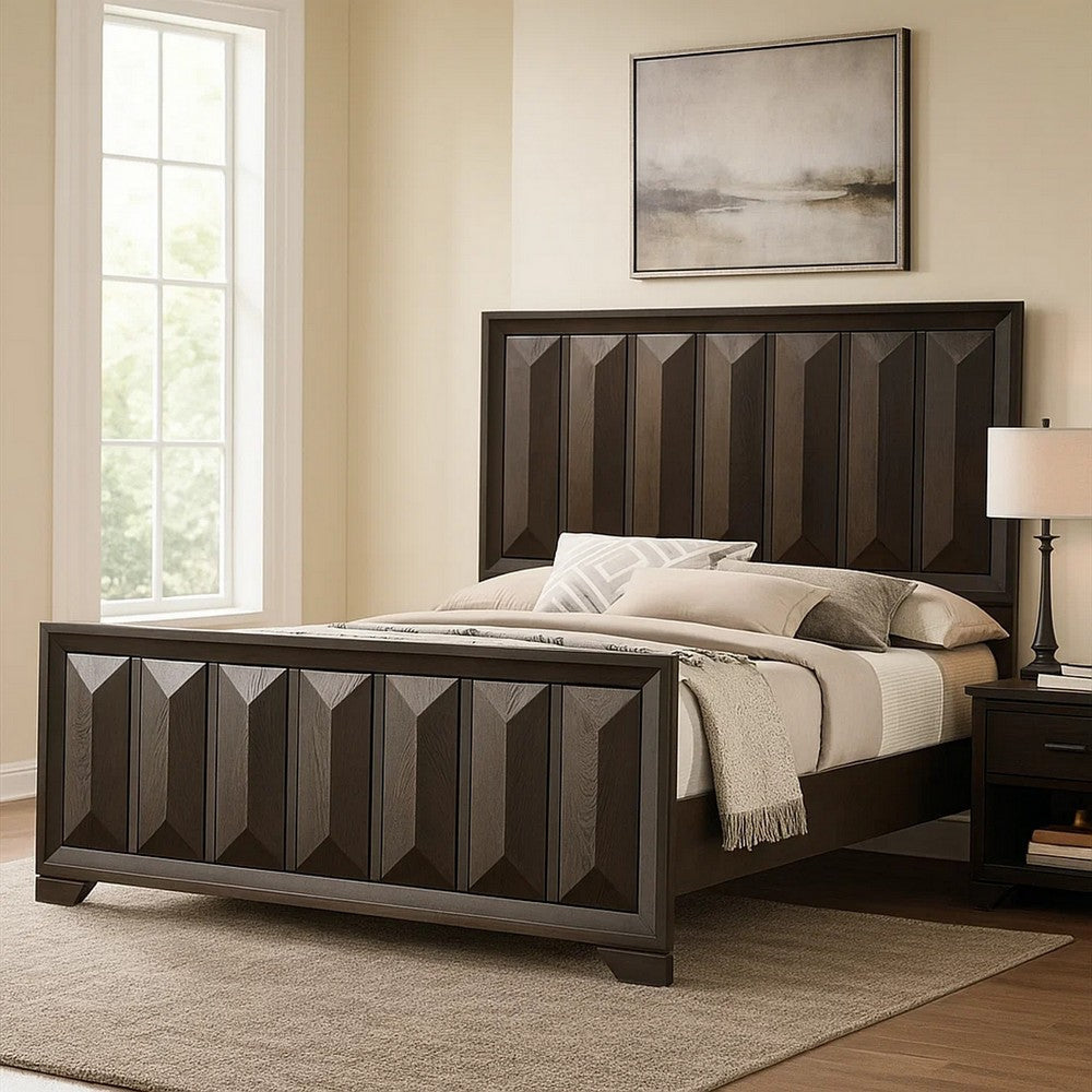 Fema Queen Bed | Vertical Facet Headboard & Footboard | Espresso Brown BM342441